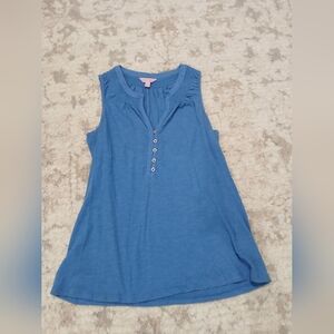 Lilly Pulitzer Blue Women's Quater Button Up Shirt ~ Size S